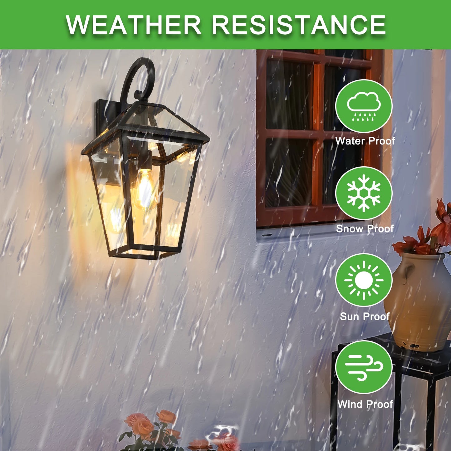Outdoor wall light, classic black decorative outdoor light with transparent glass panel, external lighting equipment(2 pack)