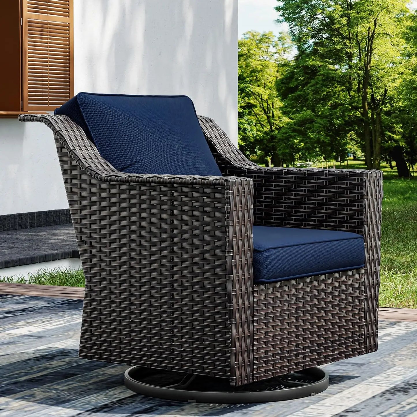 Wicker Patio Furniture Sets, 5 Pieces Upgraded Large Size Outdoor Furniture with Swivel Rocking Patio Chairs