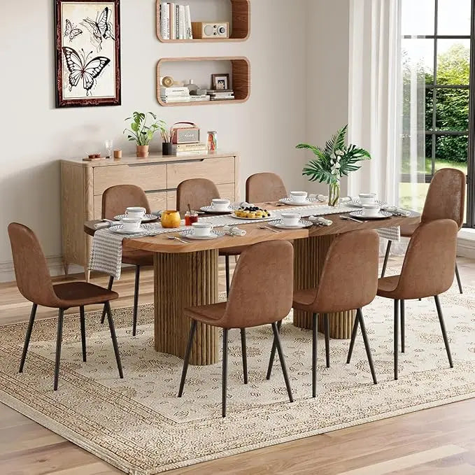 Dining Table Set for 8 - Large 79" Rectangular Kitchen Table Set for 8 with Cushioned Chairs,Modern Mid-Century Wood Dining Room