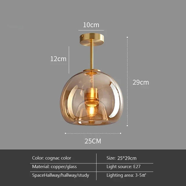 Nordic Luxury Retro Round Glass Ceiling Lamp Bedroom Corridor LED Pendant Chandelier Home Interior Decoration Art  Lighting