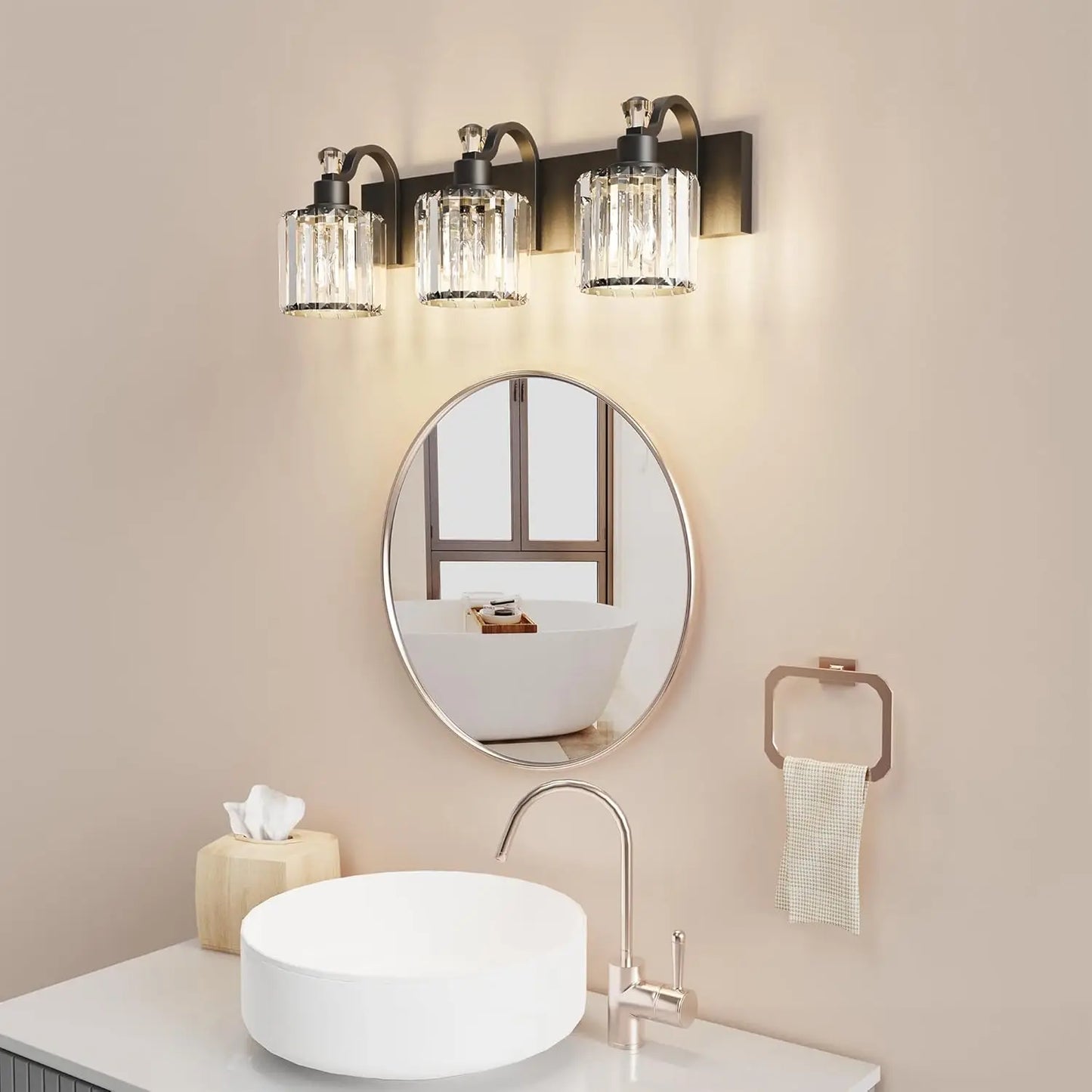 Modern Crystal Bathroom Vanity Lights Fixtures Crystal Vanity Shower Lights Over Mirror Glass Round Shade Lighting for Bedroom