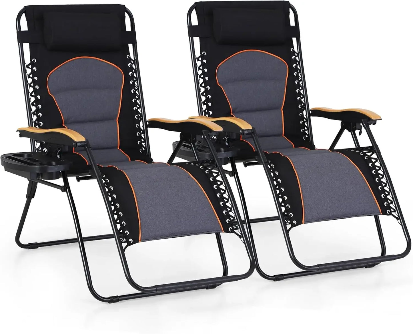 Zero Gravity Chairs Set of 2, XL Oversized Outdoor Recliners with Cup Holders, Foldable & Adjustable for Patio Use