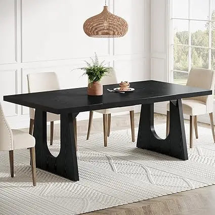 Large Dining Table for 6-8 People, 70.9-Inch Modern Kitchen Table for Dinner with Black Wooden Legs, Rectangular Kitchen Dining