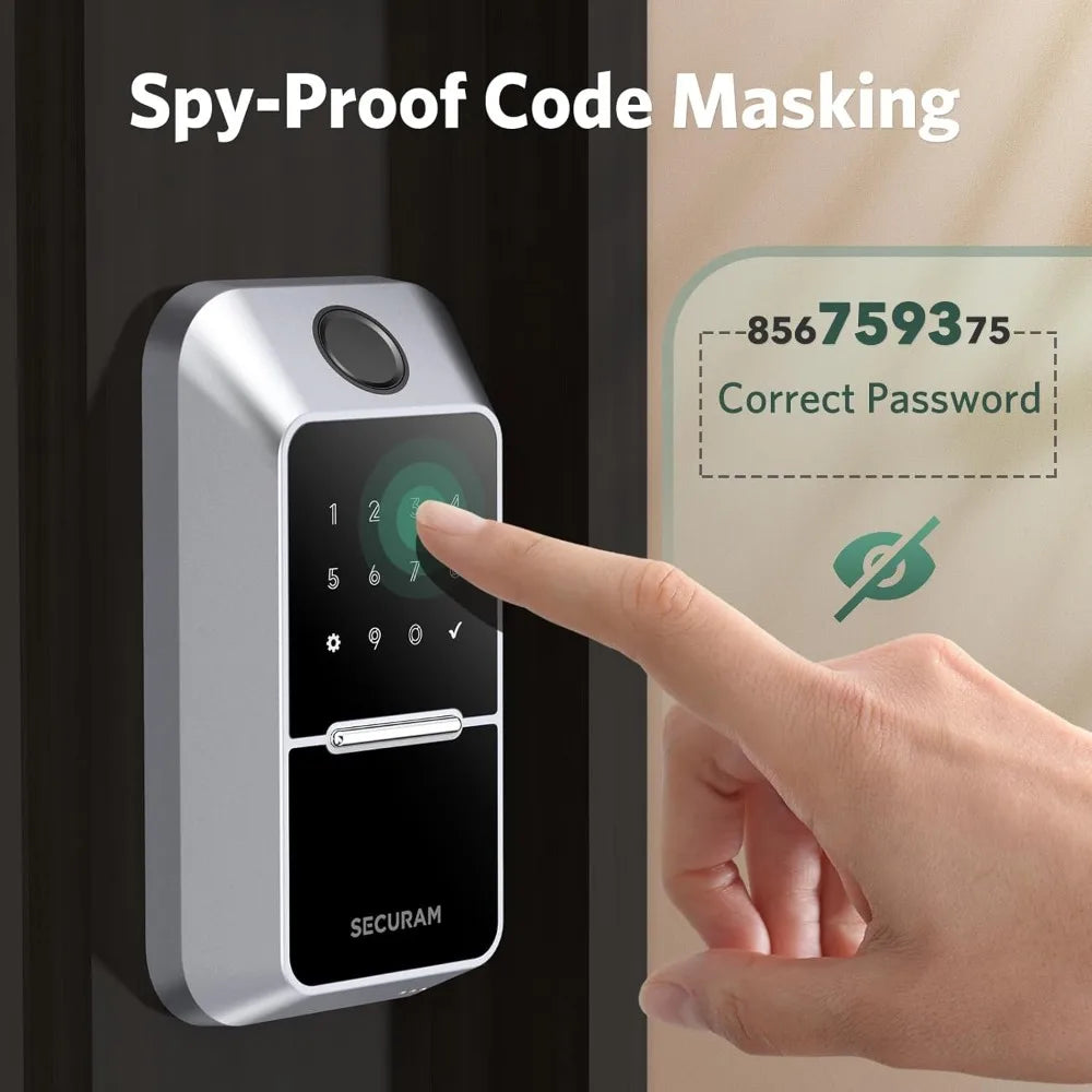 Fingerprint Door Lock Keyless Entry Door Lock Deadbolt Lock with Code Mechanical Key Keyless Deadbolt, Non-Wi-Fi, Silver