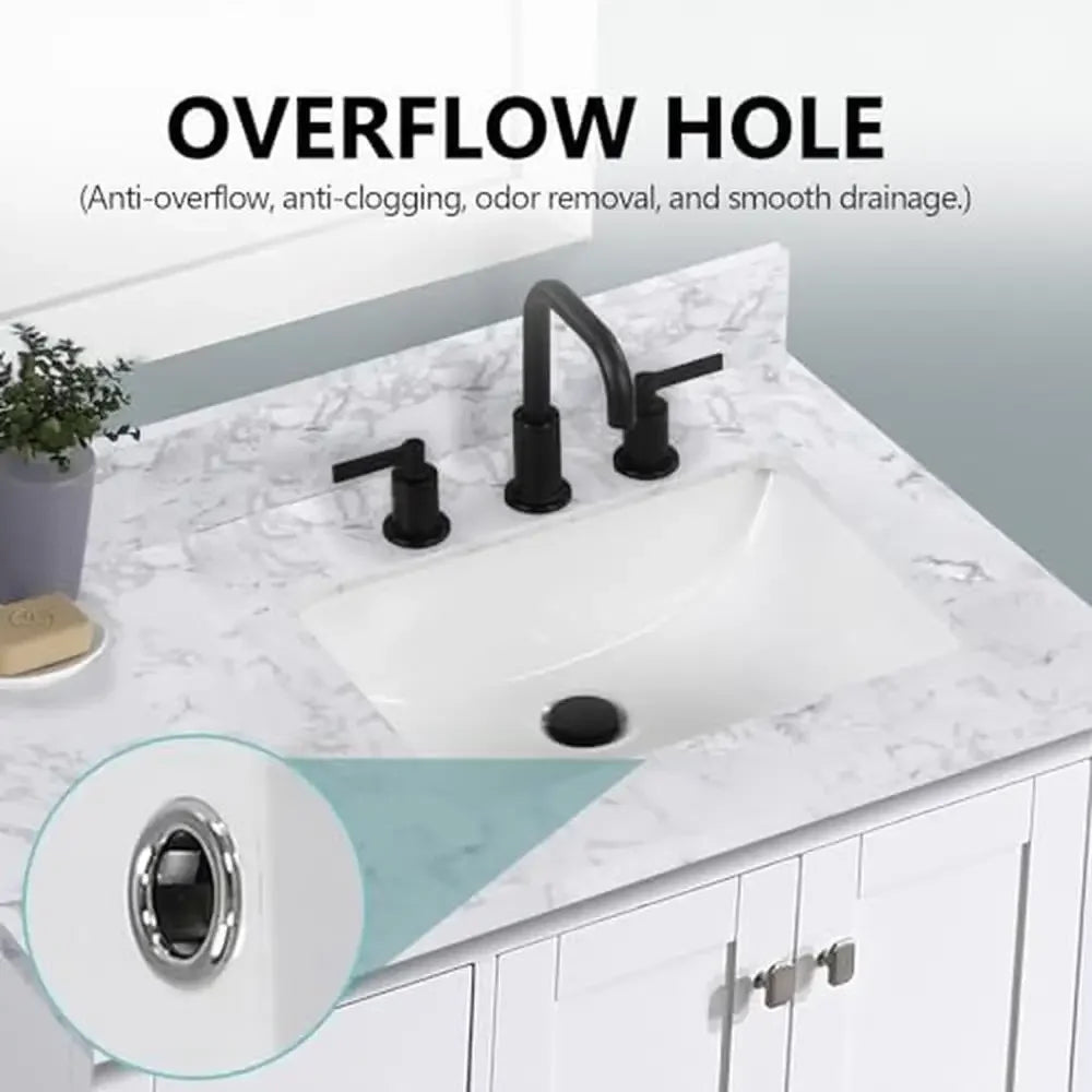 36x22 Inch Bathroom Vanity Top with Right Offset Sink Engineered Stone Countertop 8" Faucet Holes 4" Backsplash Ceramic Sink