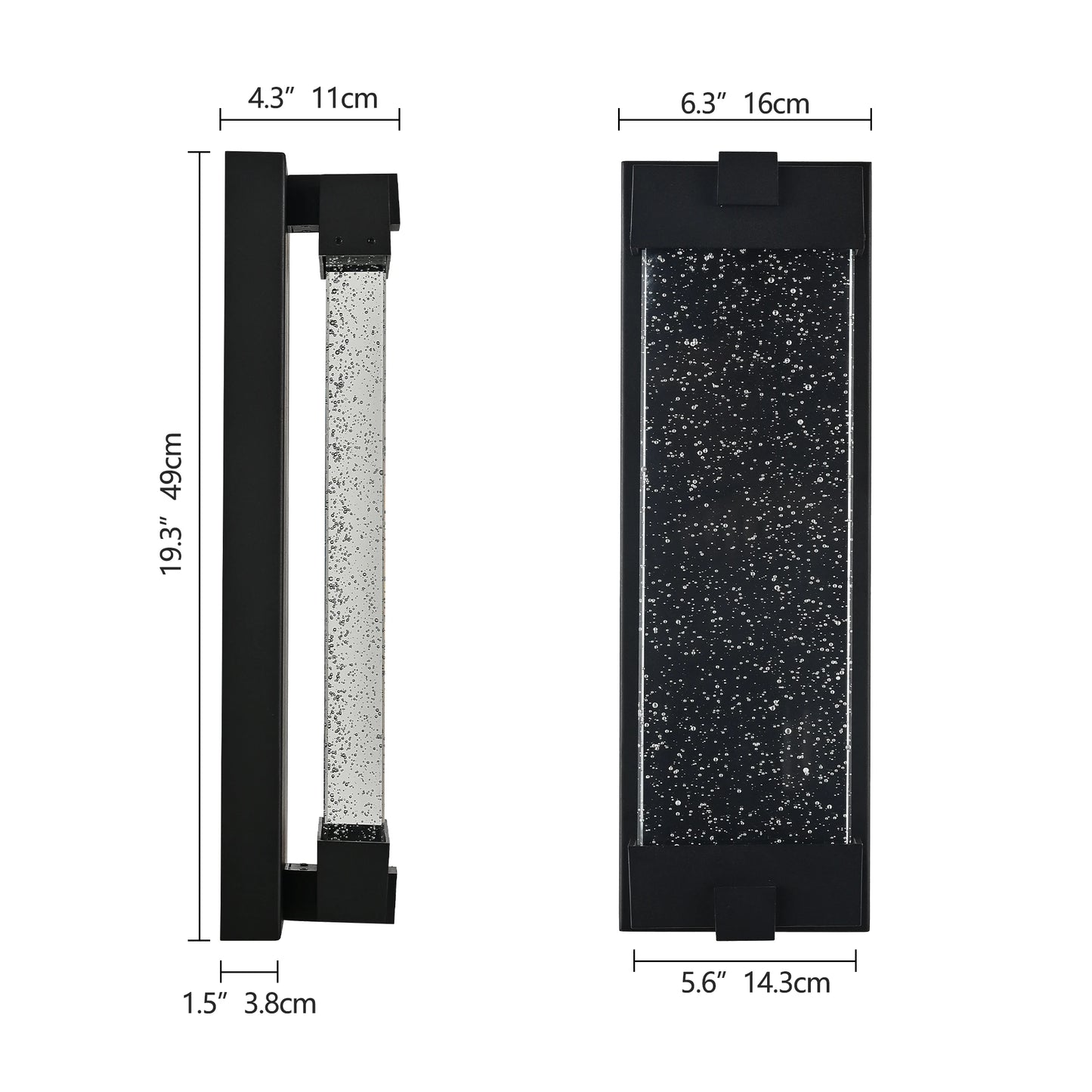 Black Aluminum Finish Outdoor Wall Light with Bubble Crystal Glass, LED Light Source, 3000K Warm Light, Weatherproof