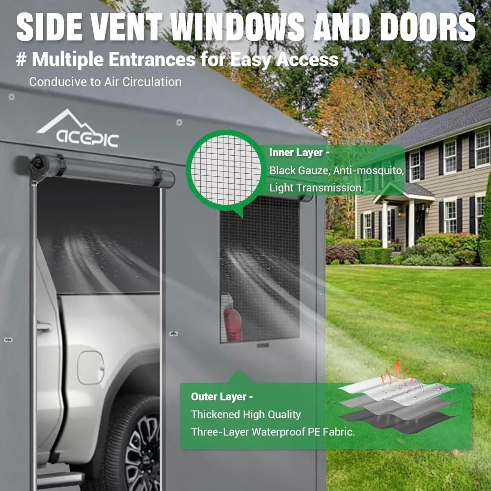 Carport 10x20ft Heavy Duty Carport Features Roll-up Windows & Doors, Portable Garage with UV Resistant Waterproof All-Season Tar
