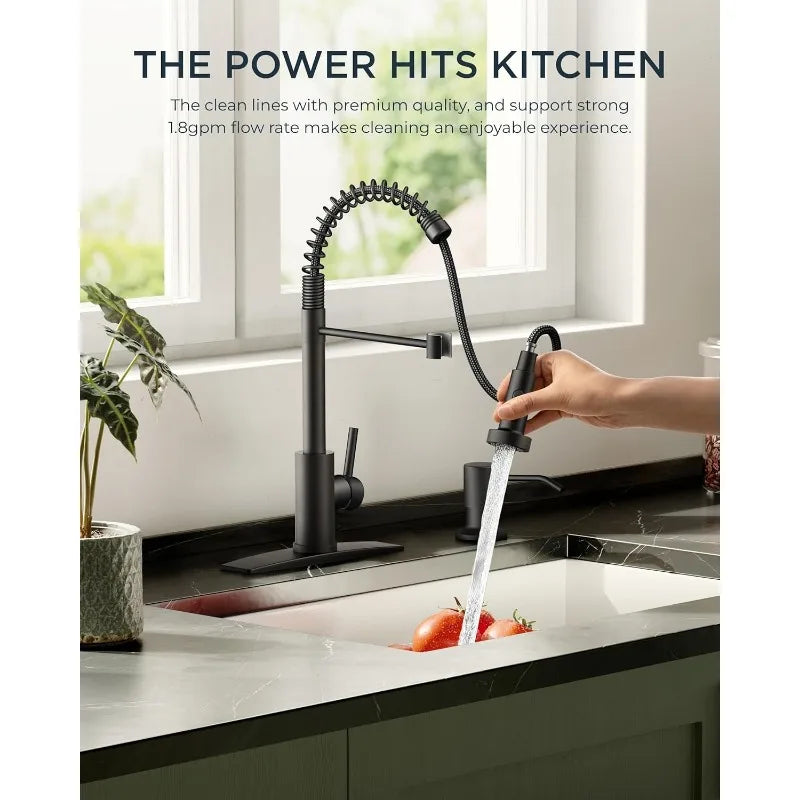 FORIOUS Black Kitchen Faucet, Kitchen Sink Faucet with Pull Down Sprayer,Commercial Kitchen Faucets StainlessSteel,Single Handle