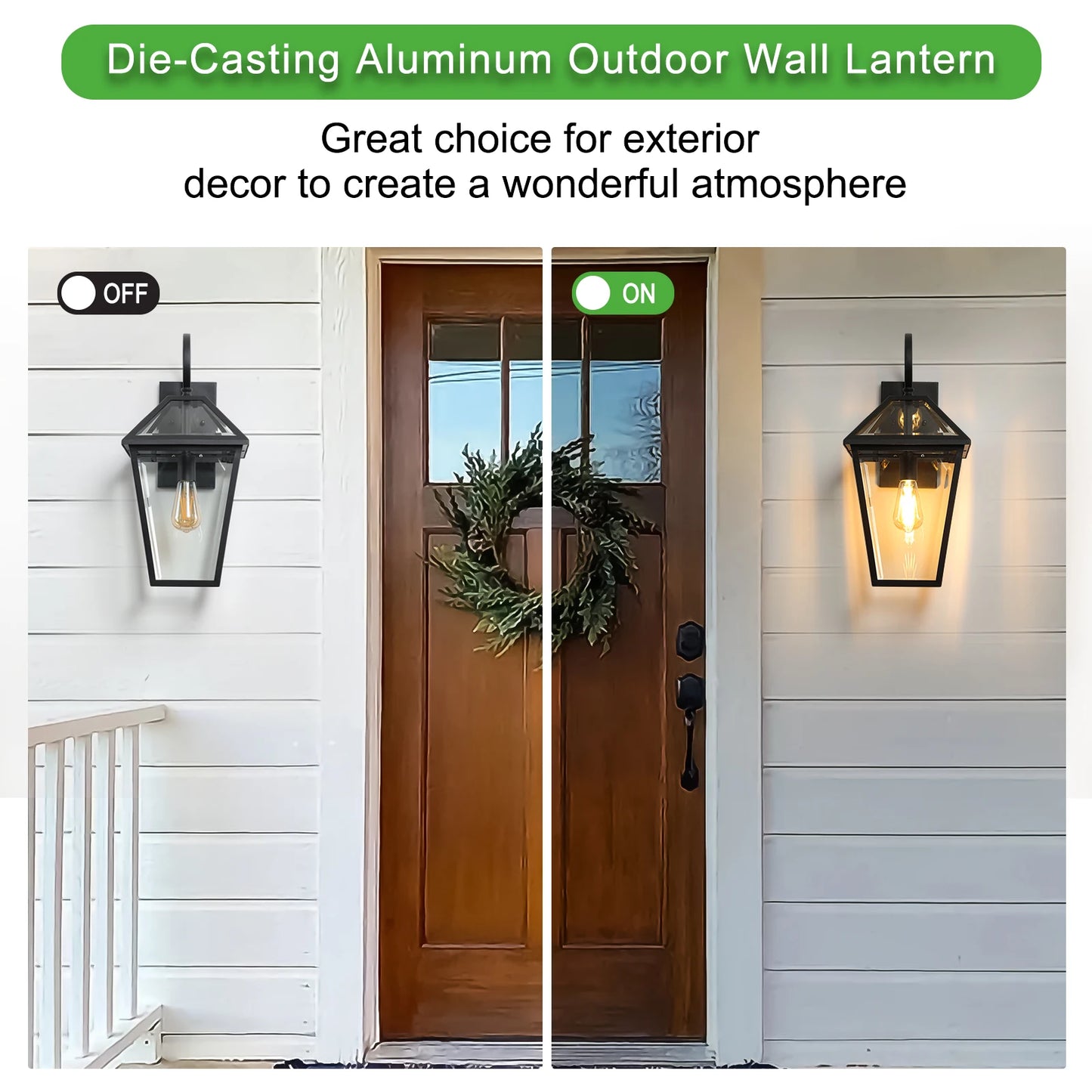 Outdoor wall light, classic black decorative outdoor light with transparent glass panel, waterproof external lighting equipment
