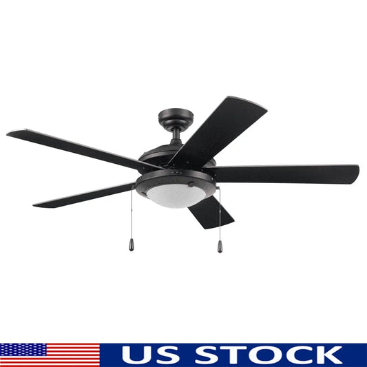 52 Inch Indoor Ceiling Fan with Light Pull Chain Control Reversible Blades Quiet Motor Modern Design Living Room Bedroom Office