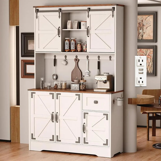 71" Kitchen Pantry Cabinet, Modern Kitchen Hutch Food Pantry with Charging Station and Microwave Stand, Pantry Storage Cabinets