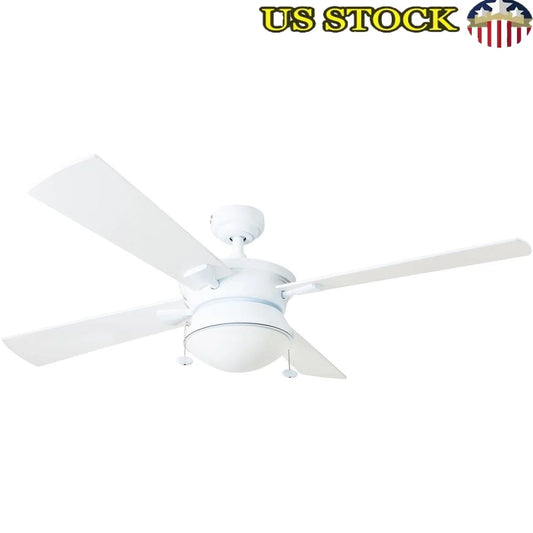 52 Inch Indoor Outdoor Ceiling Fan 4 Blades Light Kit Pull Chains Reversible Motor Quiet Energy Efficient Patio Porch Garage