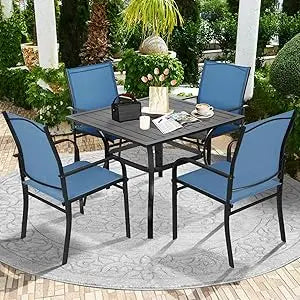5 - Piece Outdoor Dining Set, Patio Furniture Set with 4 x Textilene Dinning Chairs and 1 Steel Slat Metal Bistro Table for Law