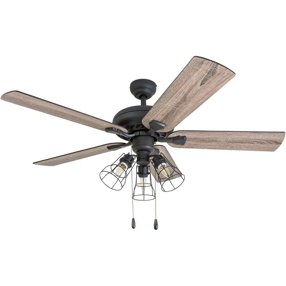 52 Inch Ceiling Fan with Remote Control Reversible Motor Farmhouse Style Quiet Operation Multi Arm Cage Light Kit Energy