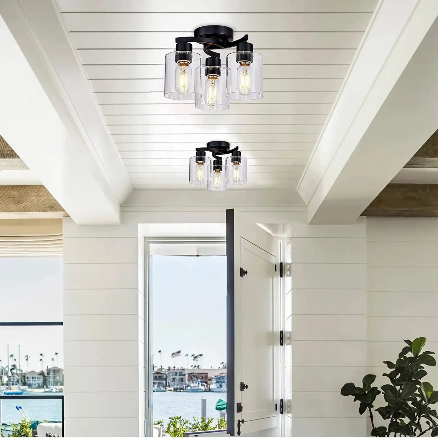 Black Ceiling Light Fixture 3 Light Flush Mount Ceilinglight, Industrial Ceiling Lamp with Clear Glass Shades (3-Light)