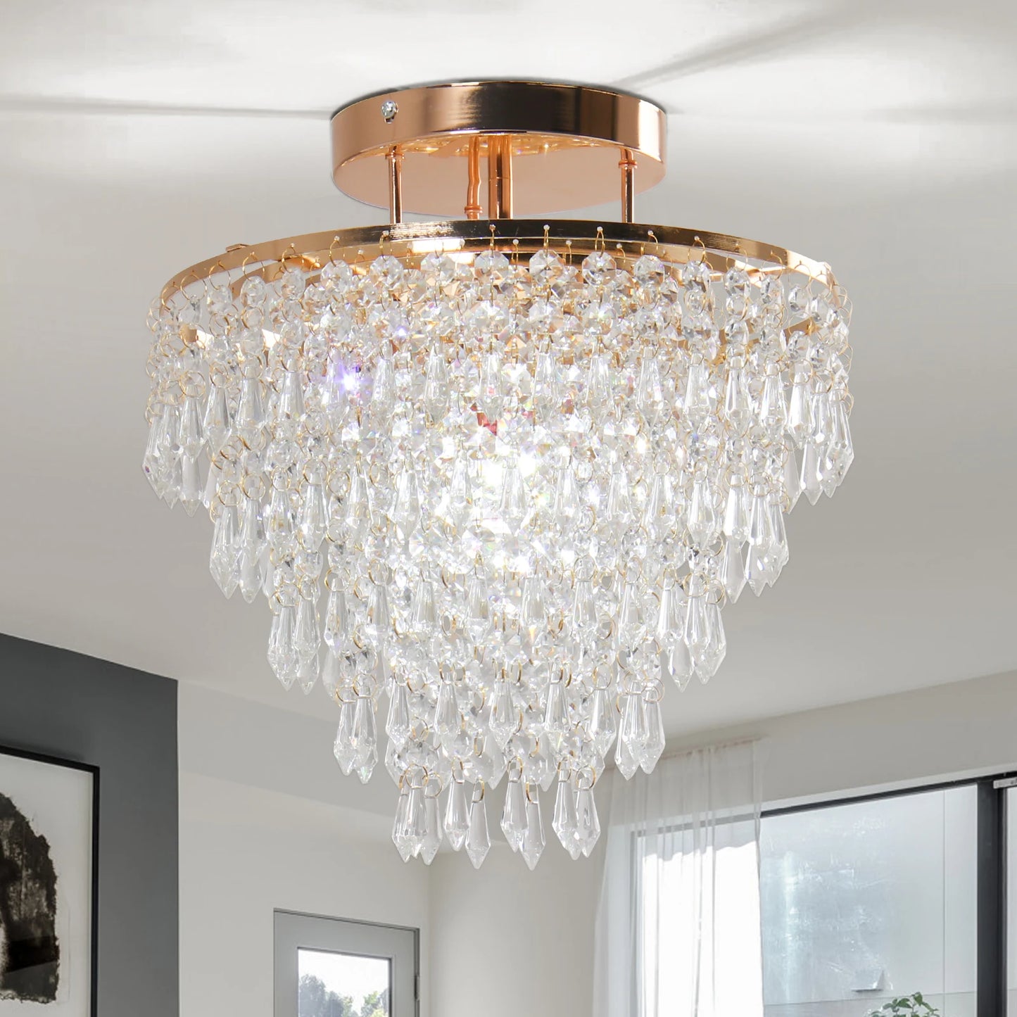 Modern LED 3 Layers Sharp Beads Crystal Ceiling Lights Home Appliance Karaoke Fixtures Corridor Aisle Stairs Lamp Outdoor Decor