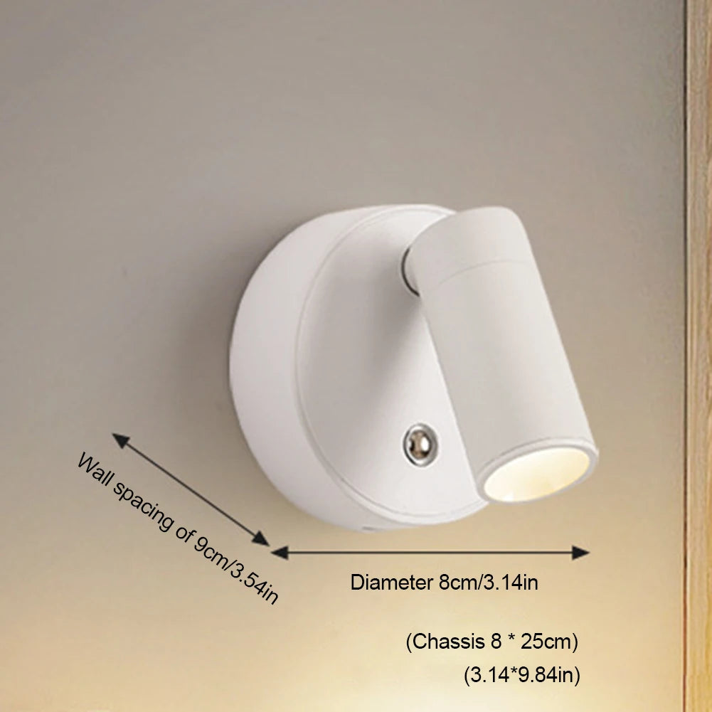 Adjustable Wall Light USB Rechargeable 1800mAh Bedside Study Reading Sconce Lamp COB Touch Control 3W Indoor Lighting Room Decor