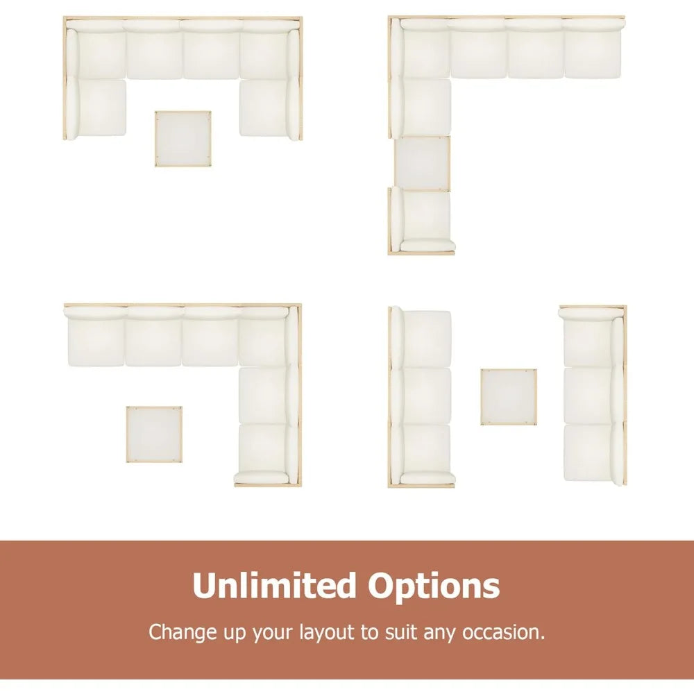 7-Piece Boho Wicker Outdoor Sectional: Patio Sofa with Glass Coffee Table & Thickened Waterproof Cushions