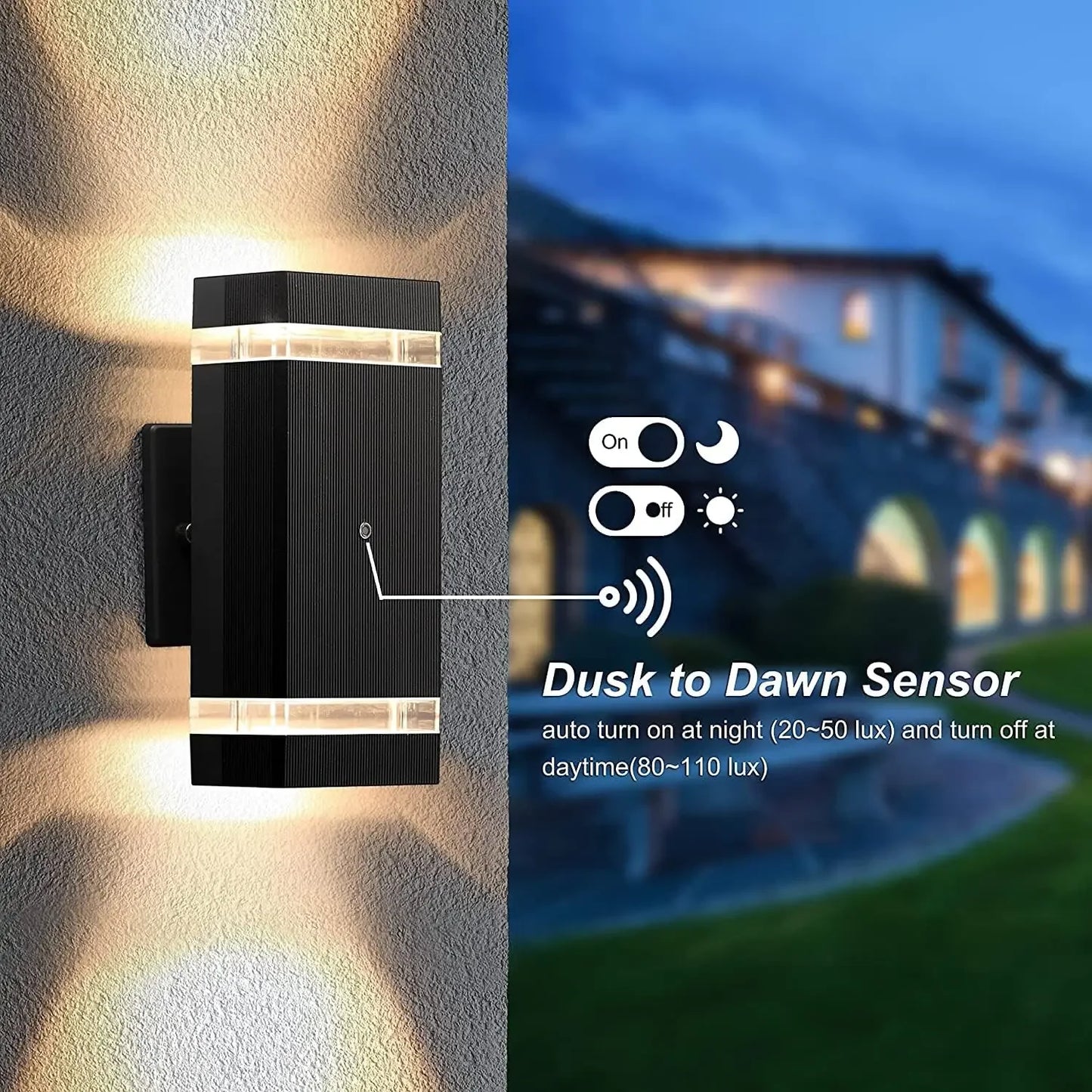 Dusk to Dawn Outdoor Lighting, IP65 Waterproof Aluminum Up and Down Outdoor Light, Wall Light with 5w LED Bulb for House, Garage