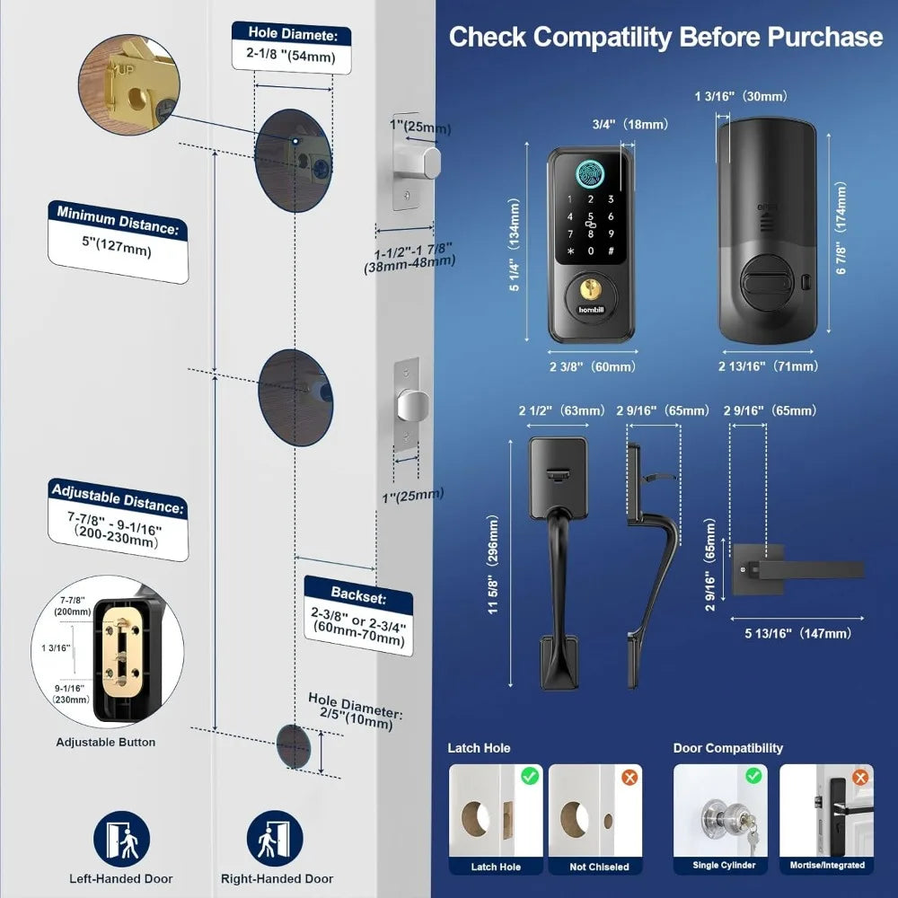 Hornbill Keyless Entry Smart Lock Set, Electronic Deadbolt Front Door Lockset, Keypad Entry Door Lock for Airbnb House Back Fron