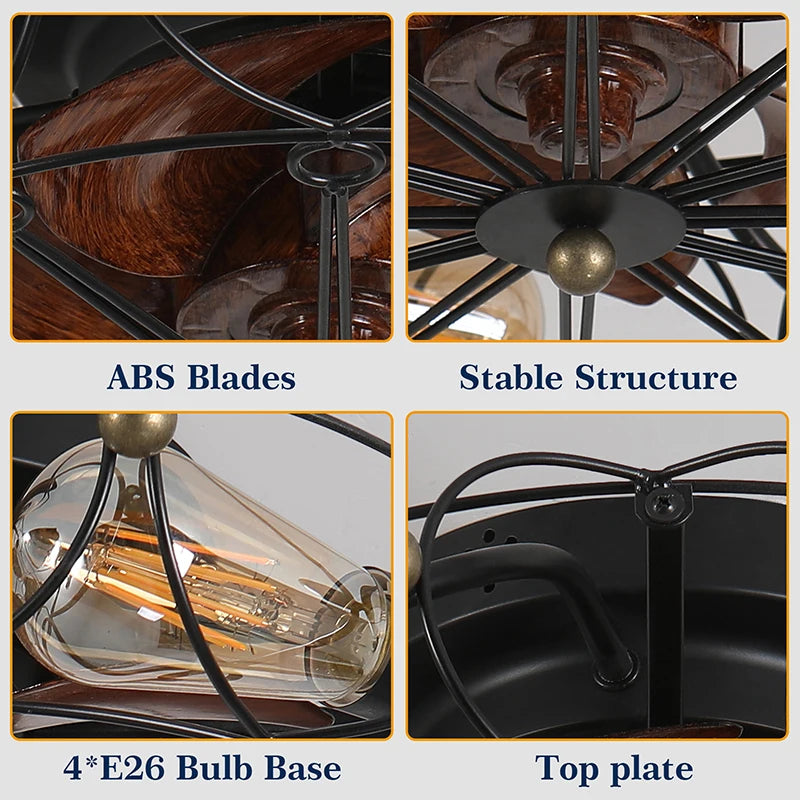 20" Caged Ceiling Fans with Lights and Remote, Enclosed Ceiling Fan with Light for Bedroom, Kitchen,dinning room,Indoor