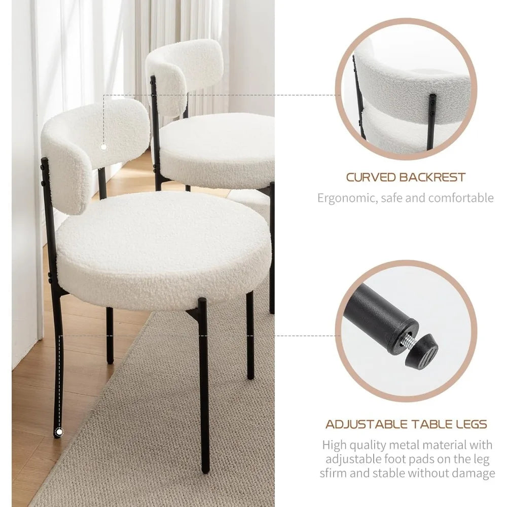 Boucle Dining Chairs Set of 4, Mid Century Modern Dining Room Chairs with Metal Legs, Upholstered Kitchen Chairs for Dining Room