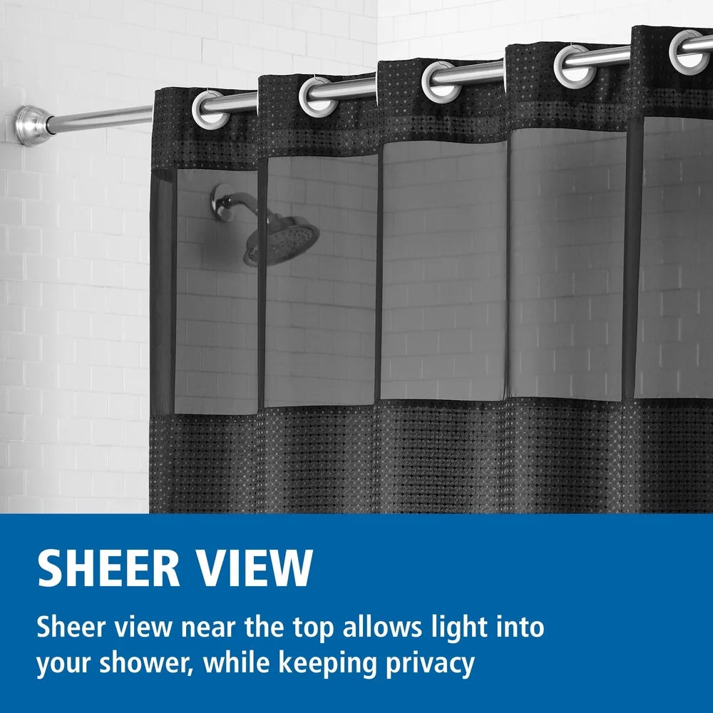 Easy Hang Shower Curtain with Built-in Rings 70x74 Soft Polyester Diamond Pattern Translucent Top Waterproof Machine Washable