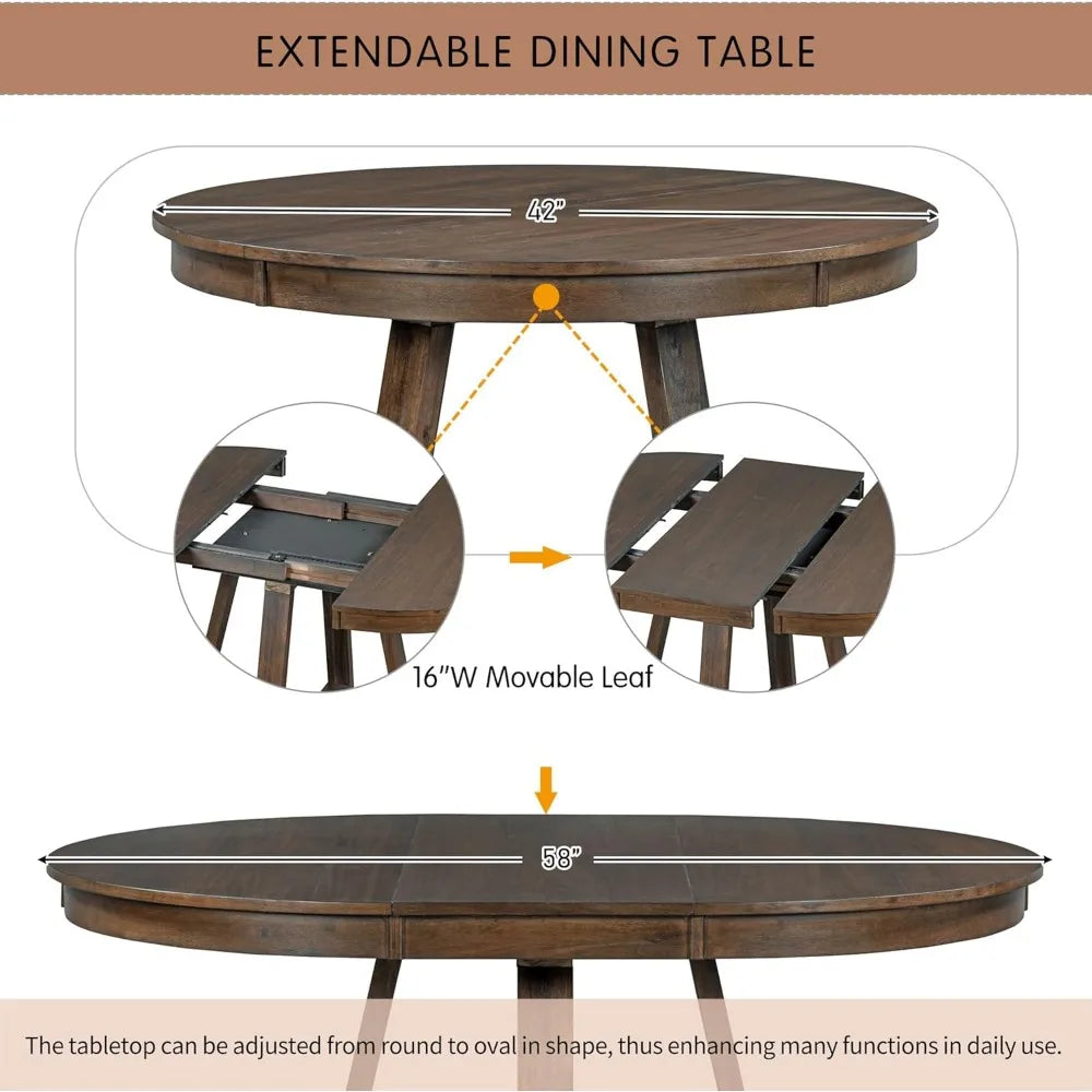 5-Piece Round Dining Table Set, Mid Century Modern Round Dining Table for 4-6 Person, Round Dinner Table with 4 Upholstered