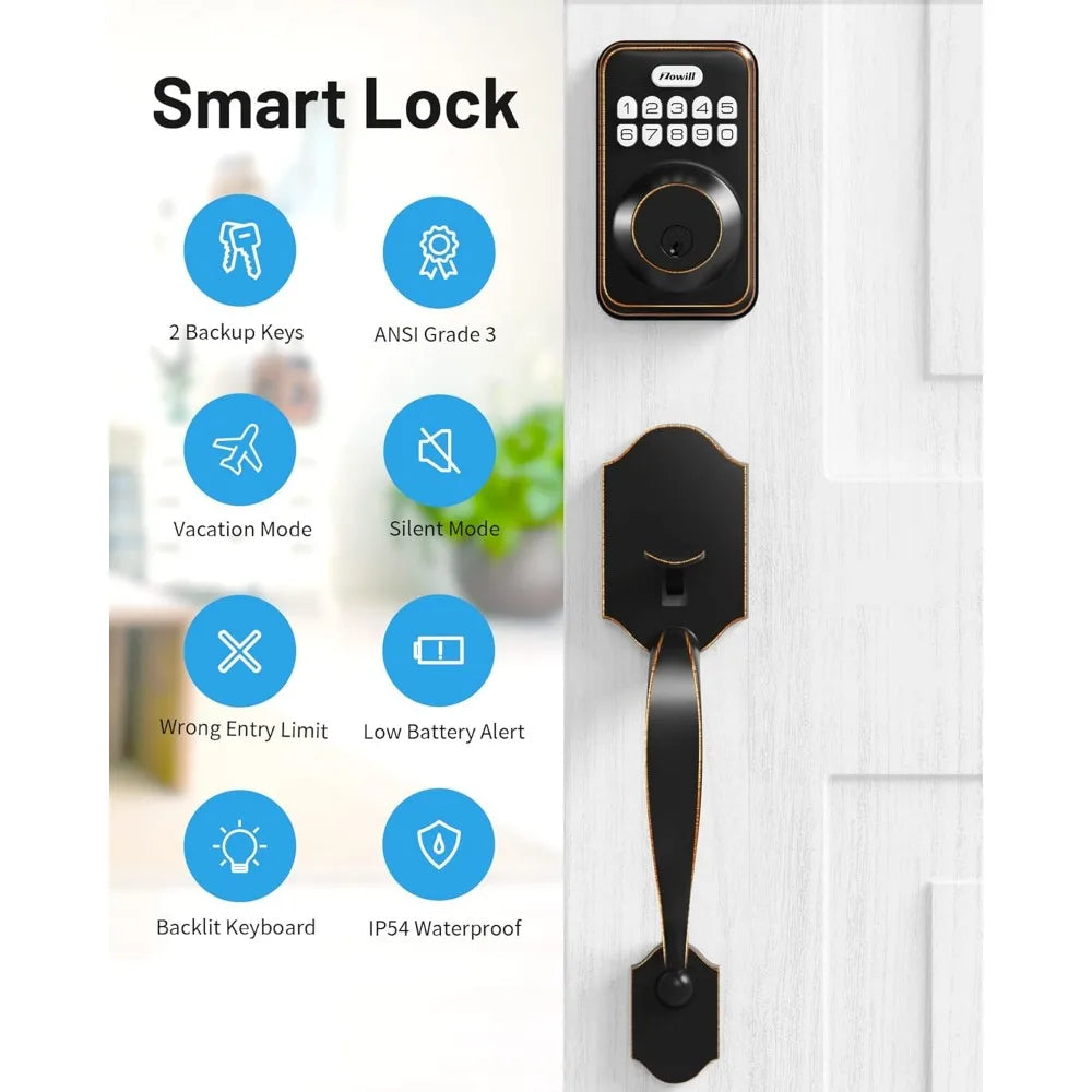Keyless Entry Door Lock Set,  Electronic Keypad Deadbolt with 2 Handles, Front Door Handle Lever Sets, Auto Lock,Code Door Lock,