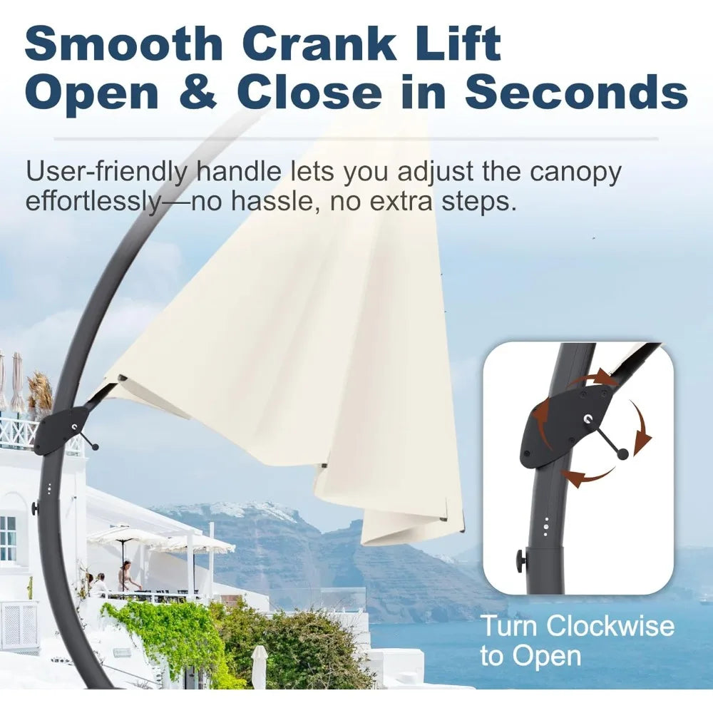 11FT Cantilever Umbrella with Base Large Curvy Outdoor Aluminum Offset Umbrella w/ 360° Rotation, UV Resistant Canopy for Patio