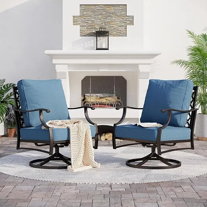 Metal Outdoor Swivel Patio Chairs Set of 2 with 5.75" Extra Thick Cushion, 2 Piece High Back Swivel Rocker Patio Chairs Outdoor