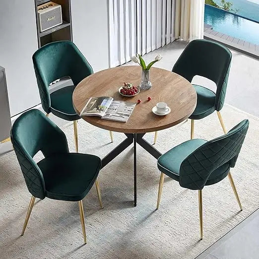 5-Piece Dining Table Set for 4 - Space Saving 37-Inch Round Table and Chairs, 4 Seaters Dining Set with Upholstered Dining Chai