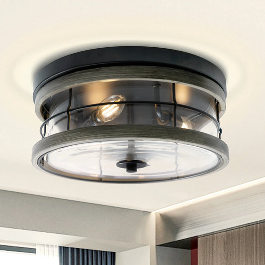 3-Light Flush Mount Ceiling Light Fixture, Farmhouse Vintage Close to Ceiling Lights with Clear Glass for Kitchen Bedroom Foyer