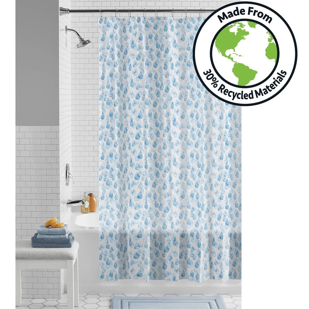 Eco-friendly Waterproof Shower Curtain Set 13 Pieces Recycled PEVA with 12 Roller Hooks Odor-free Chloride-free Easy Clean