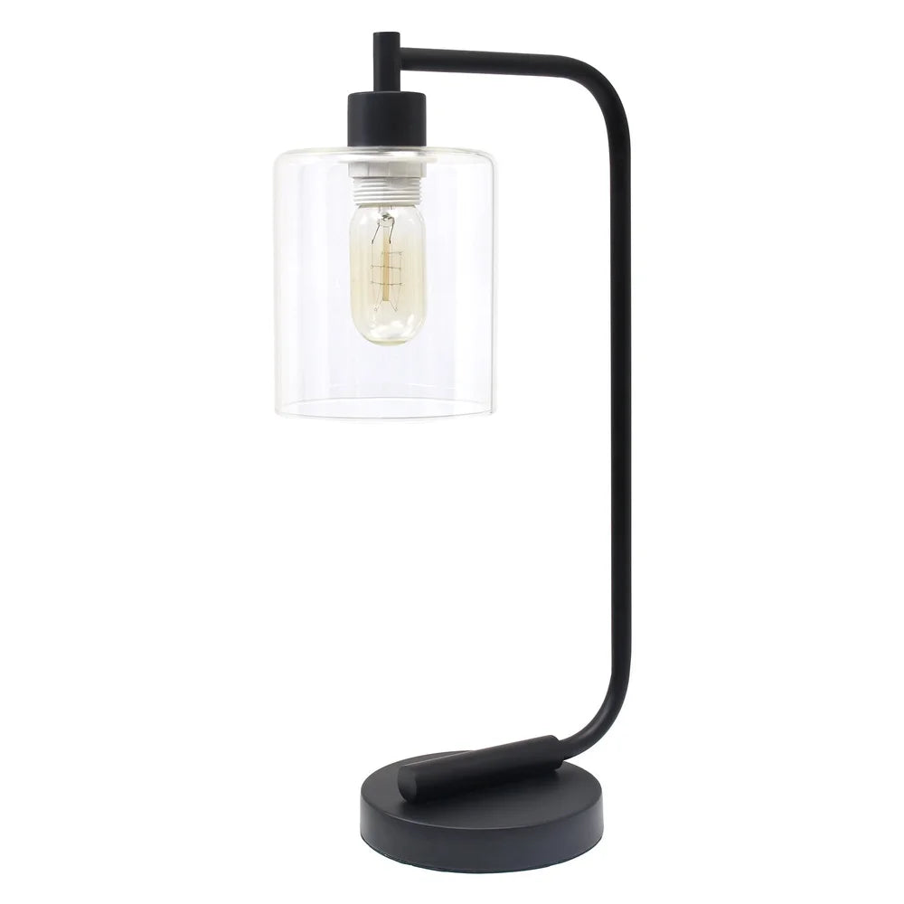 Industrial Iron Desk Lamp 16 Inch Black Clear Shade Edison Bulb Compatible ON OFF Switch Modern Home Decor Lighting
