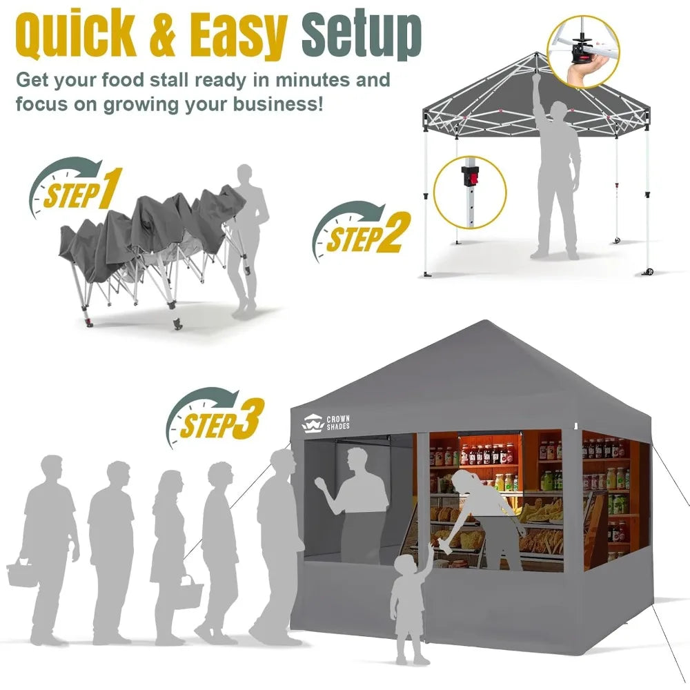 10x10 Pop Up Canopy with 4 Food Booth Sidewall Kit, Instant Commercial Canopy Tent with 1-Person Setup 8-Way Centerlock, 400D S