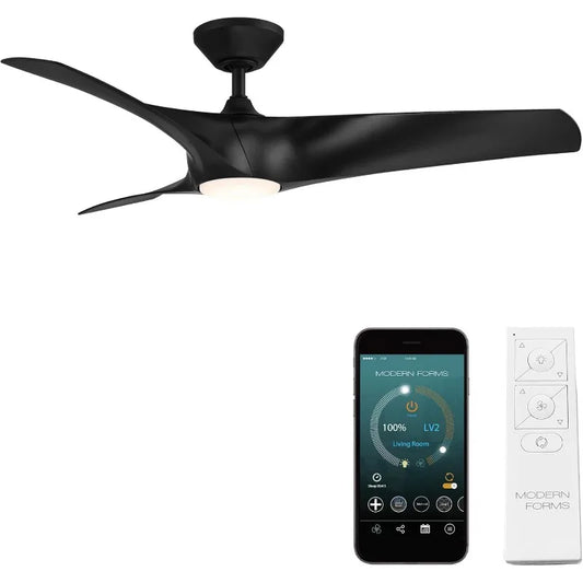 Zephyr Smart Indoor and Outdoor 3-Blade Ceiling Fan 52in Matte Black with Adjustable CCT 2700K-3000K-4000K-5000K LED Light Kit