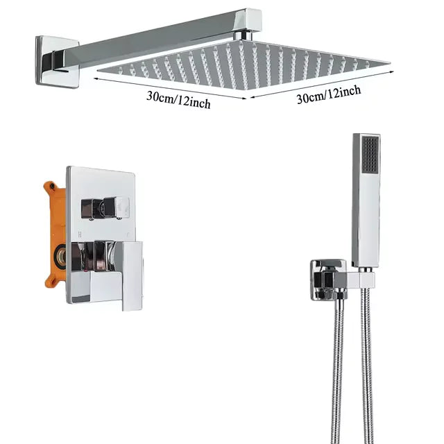 Chrome Rainfall Shower Faucet Set Bathroom Stainless Steel Wall Mounted Concealed 16 Inch Shower System Hot Cold Water Mixer Tap