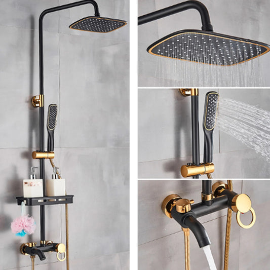 Thermostatic Shower Set Bathroom Metal Black Shower Mixer Faucet Constant Shower Tap Shower Shelf
