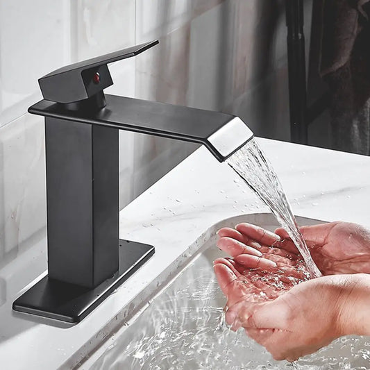 304 Stainless Steel Waterfall Wash Basin Stainless Steel High And Low Faucet Black Hot And Cold Toilet Wash Basin Bathroom Home