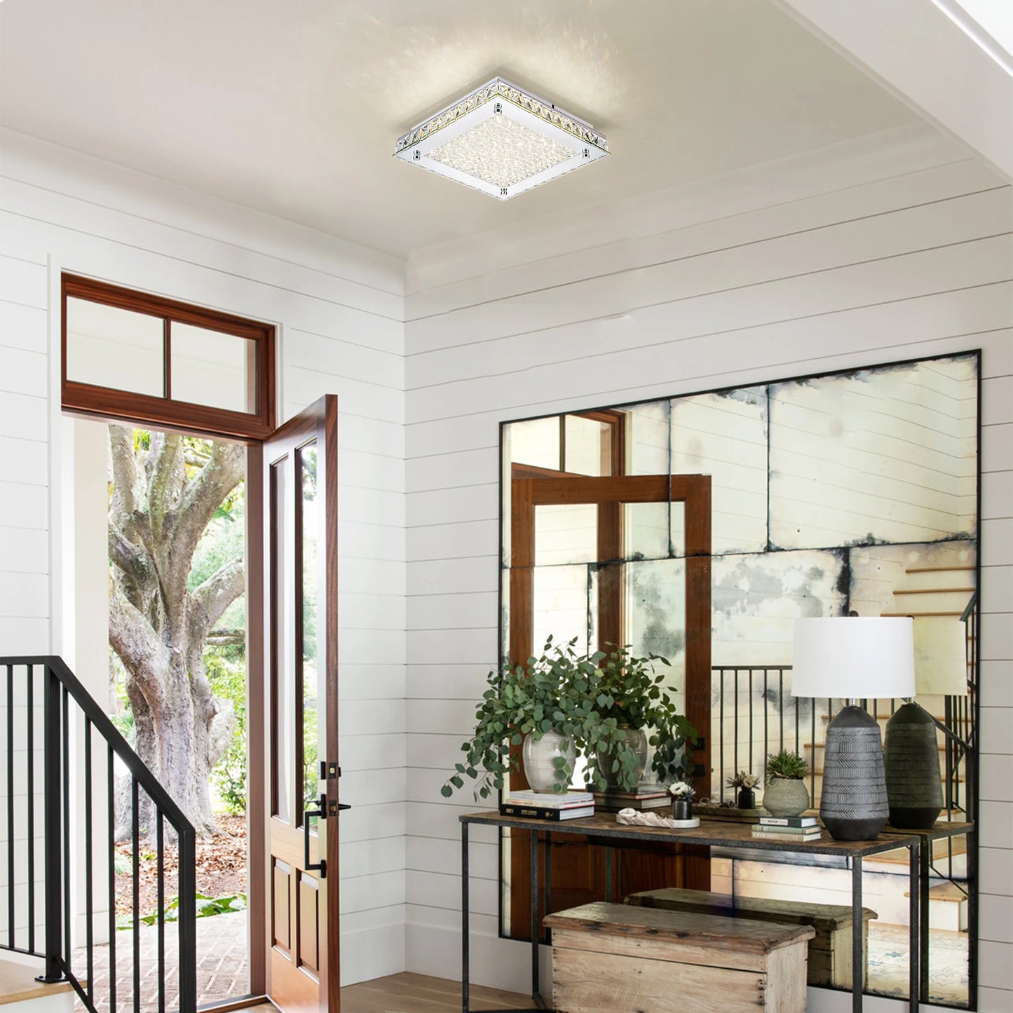 Flush Mount Ceiling Light Dimmable 4000K LED Crystal Light Fixtures Ceiling Mount 11in Bedroom Lights for Ceiling
