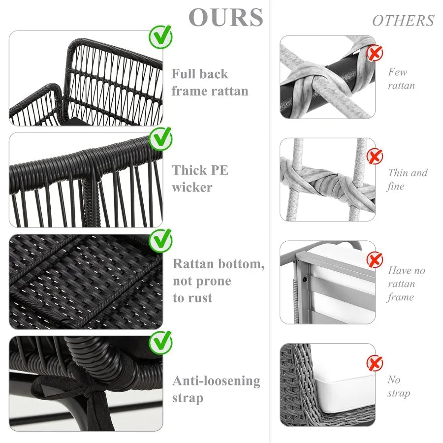 3Piece Outdoor Patio Furniture Set LShaped Rattan Sectiol Sofa with Thick Cushions Glass Coffee Table AllWeather Conversation