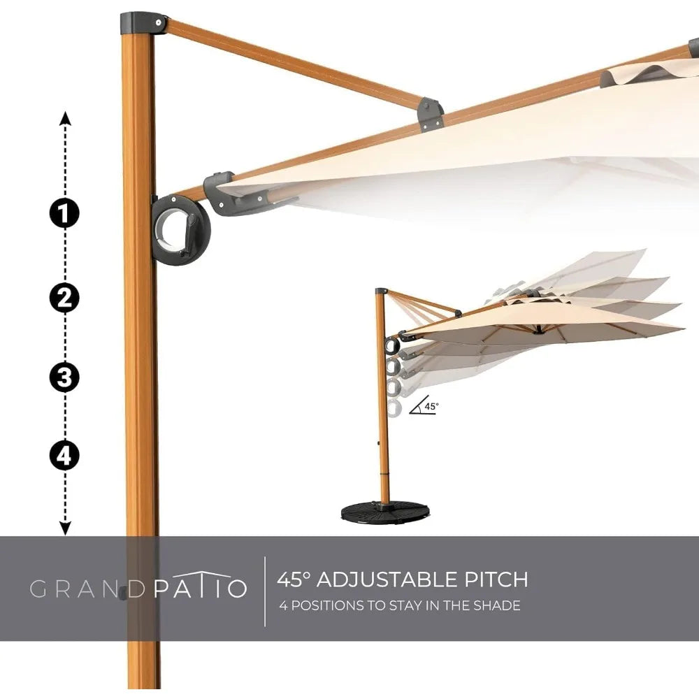 10FT Patio Umbrella, Aluminum Cantilever Umbrella with Round Canopy, Outdoor Offset Umbrella for Patio, Garden, Deck, Champagne