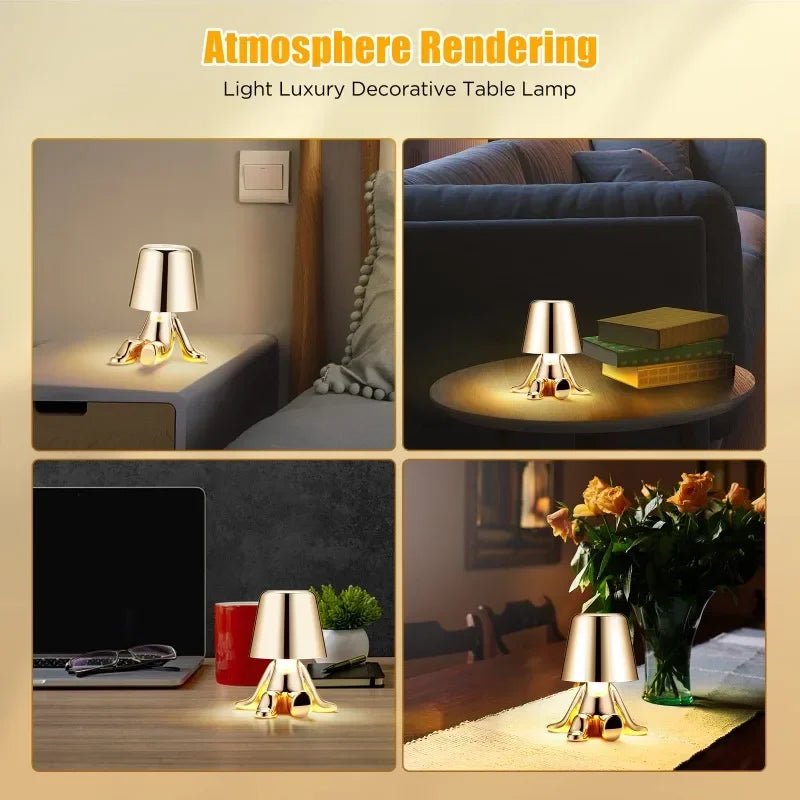 Bedside Touch Control Table Lamp, Thinker Golden Man Statue LED Table Lamp, USB Rechargeable, 3-Speed Dimmer, Home Living Room
