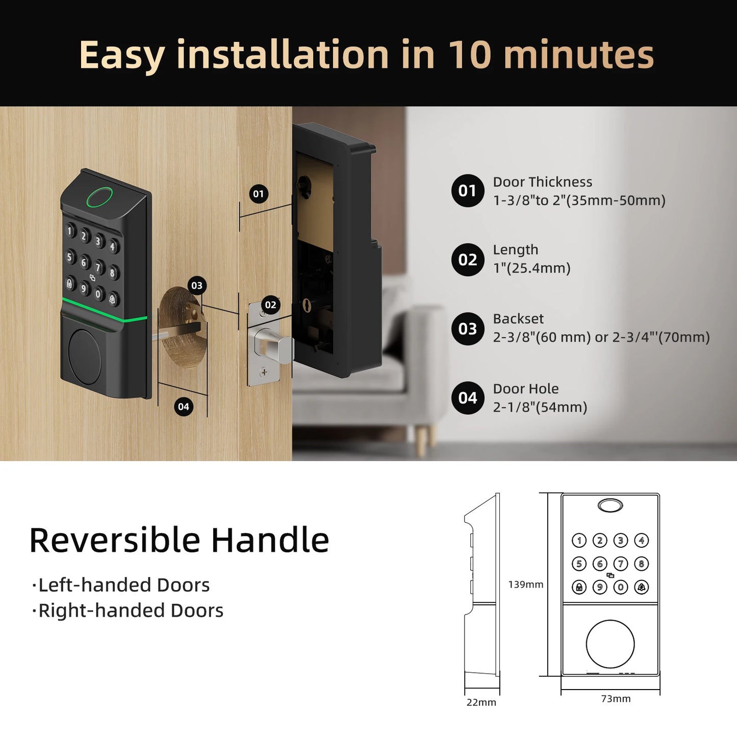 Viladepot Smart Lock Fingerprint Door Lock App Control Passcode Unlock Electronic Touchscreen Keypad Smart Door Handel