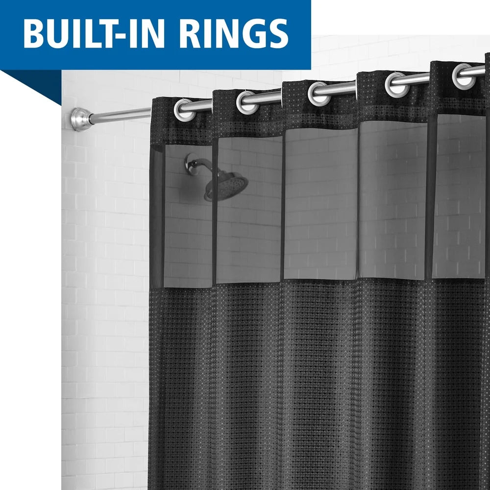 Easy Hang Shower Curtain with Built-in Rings 70x74 Soft Polyester Diamond Pattern Translucent Top Waterproof Machine Washable