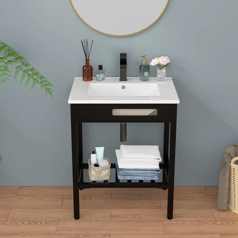 Bathroom Vanity Ceramic Console Sink Set Freestanding Pedestal Bracket Drain Kit White/fwlink Tap Shelf Towel Rack Console Area