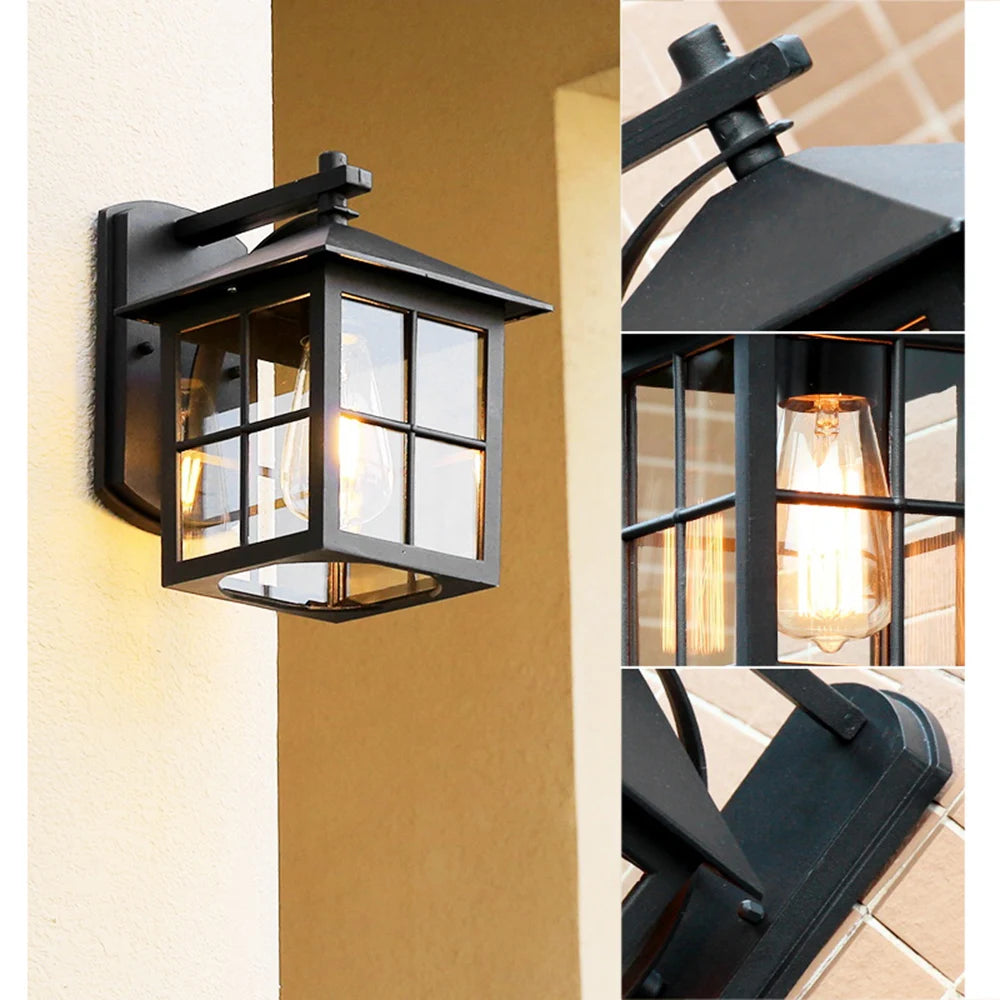 Outdoor Vintage Wall Lamp E27 Bulb Sconce Light Fixtures Retro LED Wall Lamp Porch House Home Yard Garden Lighting Black Bronze