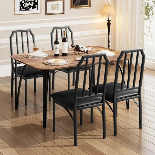 Dining Table Set for 4, Kitchen Table and Chairs for 4 with with Chamfer Design, 5 Piece Dining Room Table Set with Cushion Sea