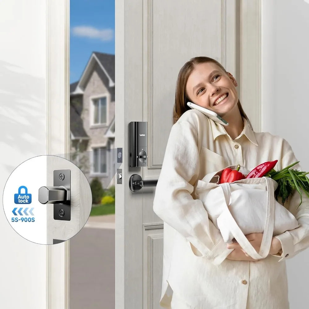 Smart Door Lock with Handle, Keyless Entry Door Lock Deadbolt Handle Set, Built-in WiFi Deadbolt Smart Lock for Front, Fingerpri
